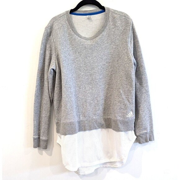 Adidas Sweater Womens Size Large Gray Dual Layer Sweatshirt - Picture 2 of 11